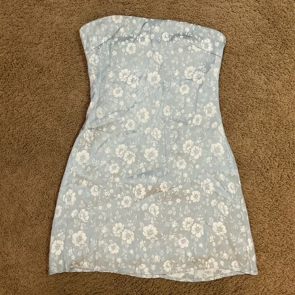 Princess Polly Ramie Strapless Mini Dress Blue Floral US Size 4 - Picture 3 of 8